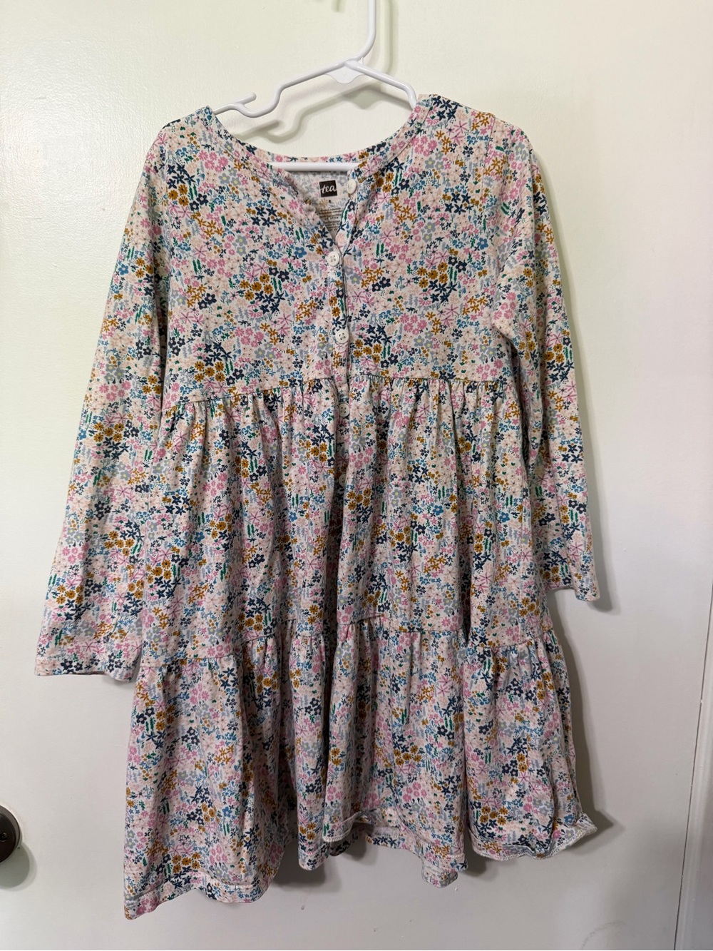 Tea Collection Pink Multi Floral Tiered Long-Sleeve Dress